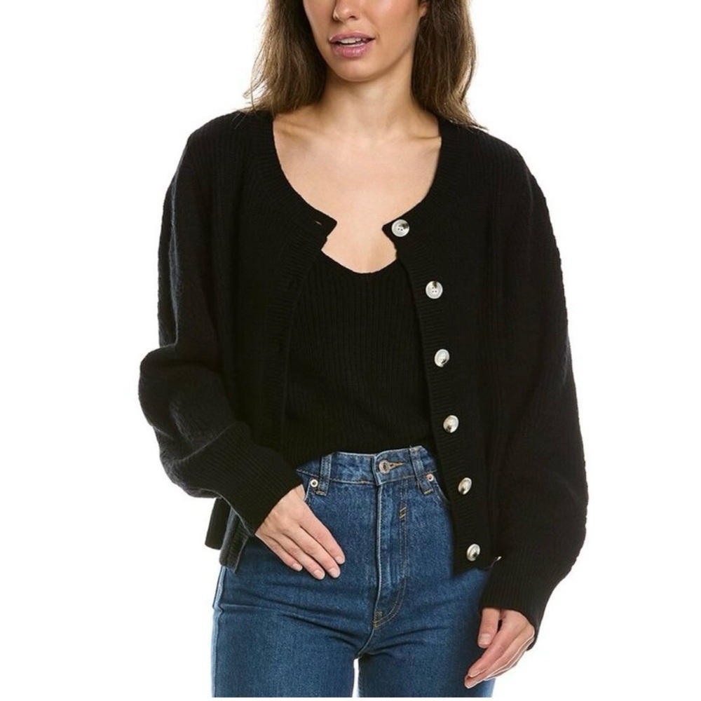 Lea & Viola Wool/Cashmere Cardigan Large Black